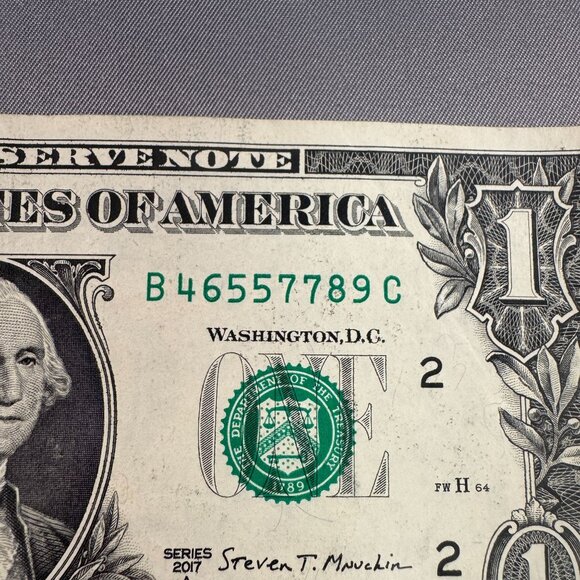 Fancy Serial Number 2 Doubles 6 Digit Broken Ladder One Dollar Bill B46557789C - Picture 1 of 3